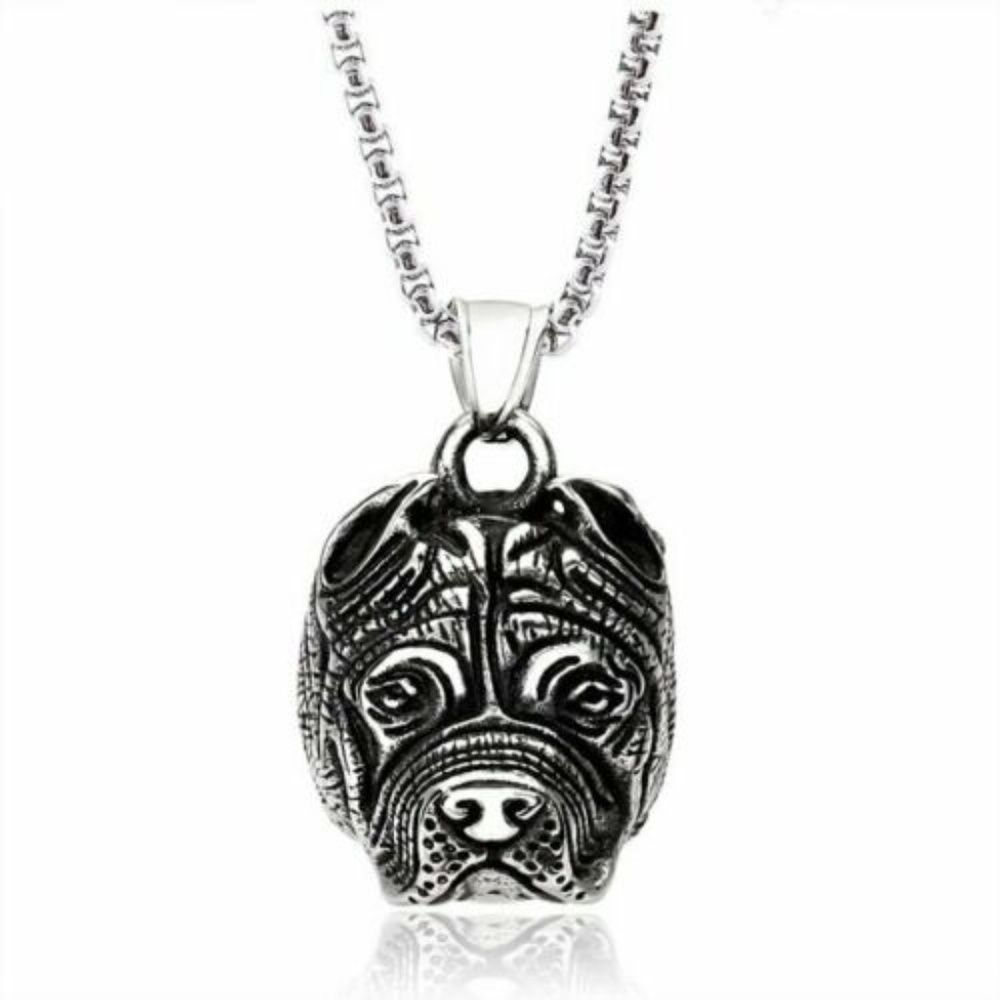 Mens Bulldog Pitbull Dog Necklace Stainless Steel